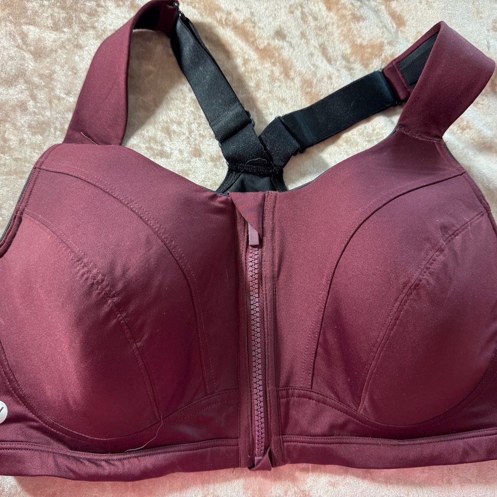 Lane Bryant Front-Zip Sports Bra in Burgundy and Black